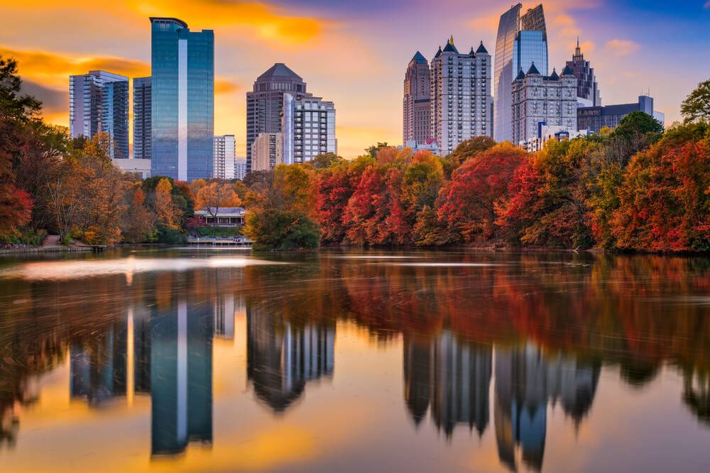 Atlanta, Georgia, USA Piedmont Park skyline in autumn.
