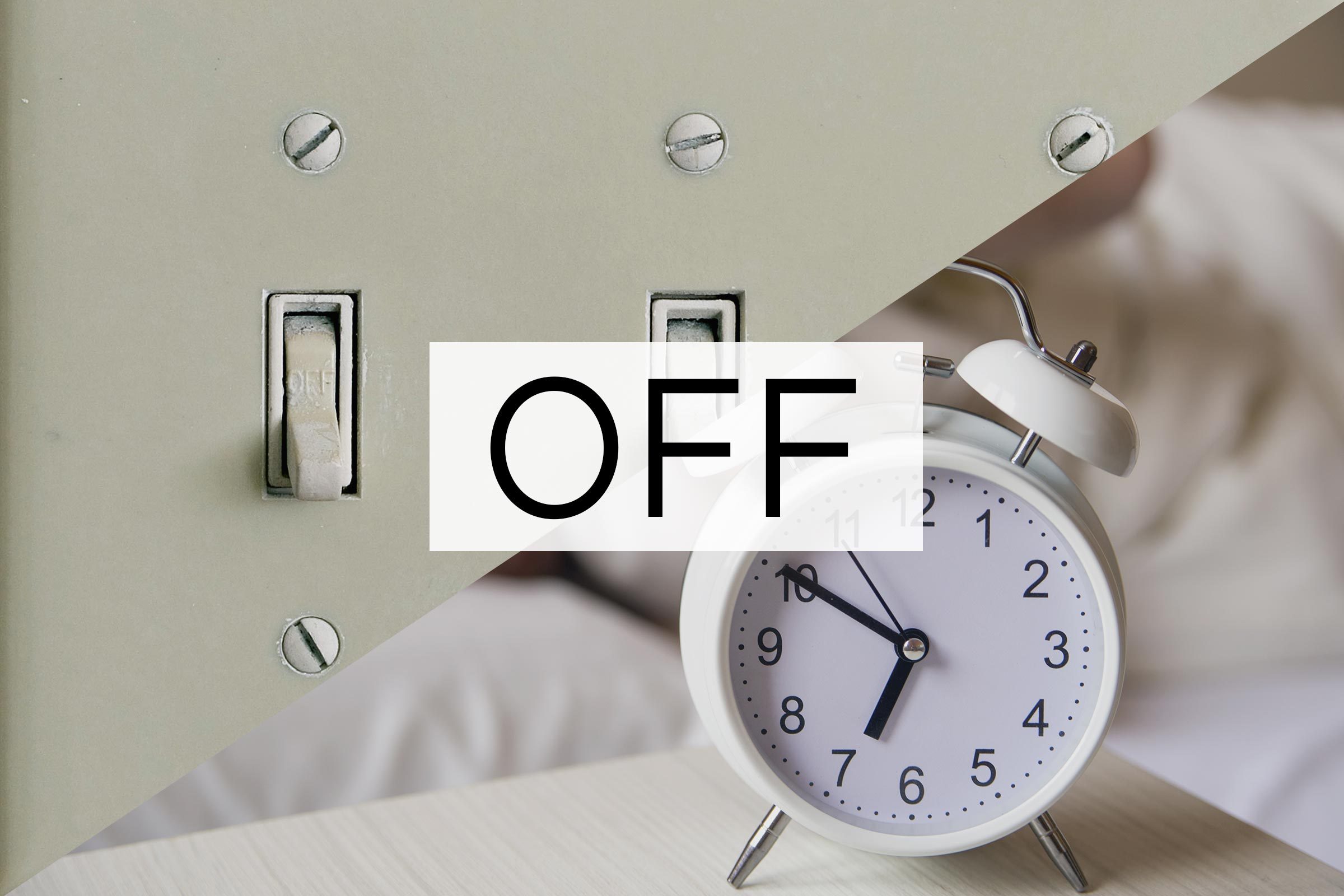 split screen of two meanings of the word off with the word over the middle