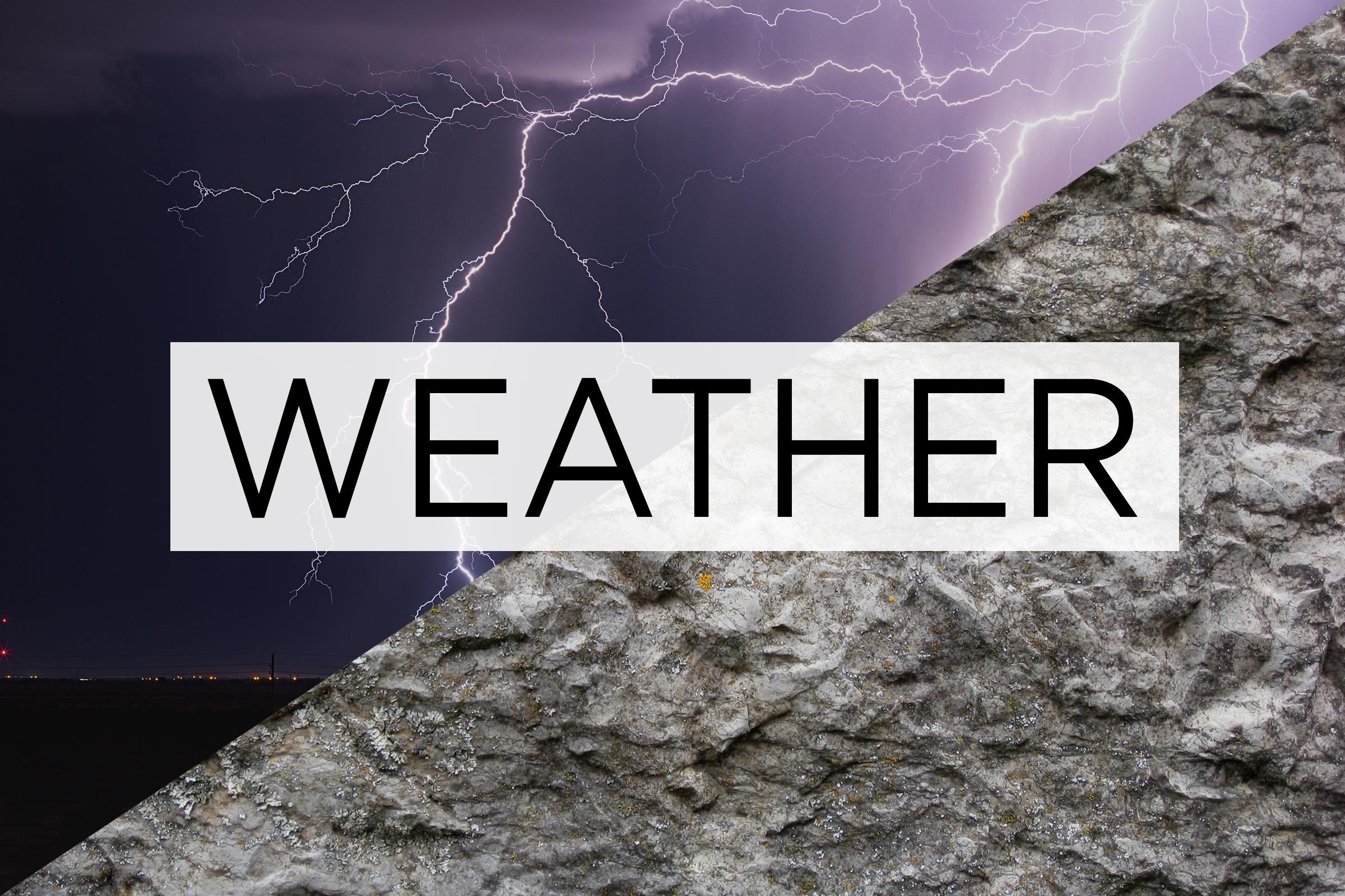 split screen of two meanings of the word weather with the word over the middle