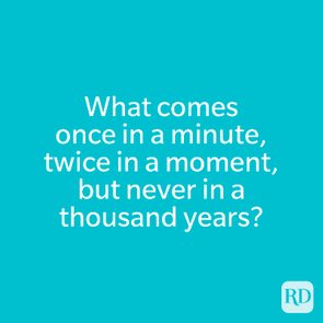 Text poses a riddle on a turquoise background: 
