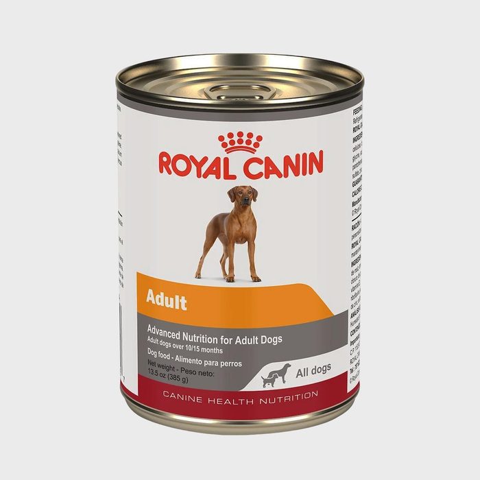 A can of Royal Canin dog food labeled 