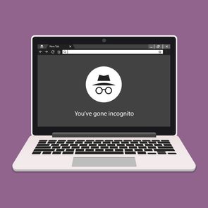 Laptop displaying incognito mode screen; text reads, 