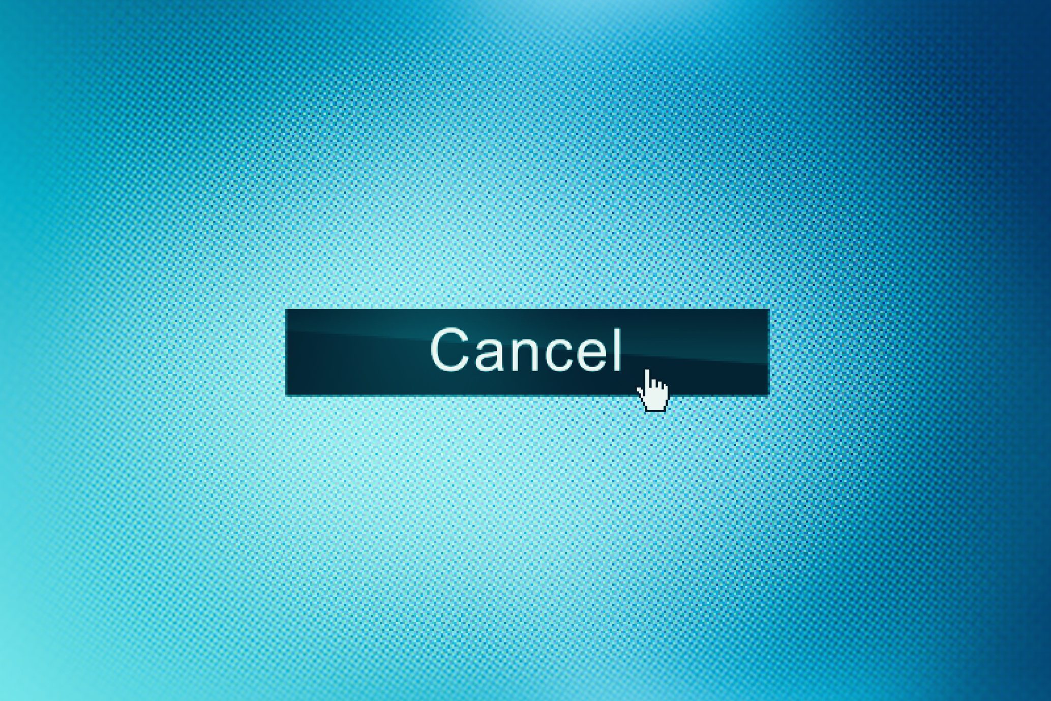 A button labeled "Cancel" is clicked by a cursor against a textured blue background.