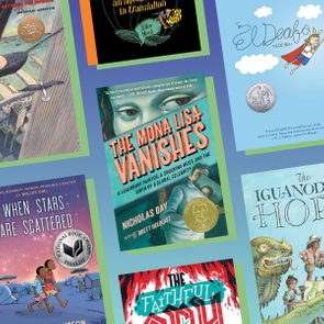 Book covers arranged in a colorful grid, displaying titles and illustrations; notable titles include 