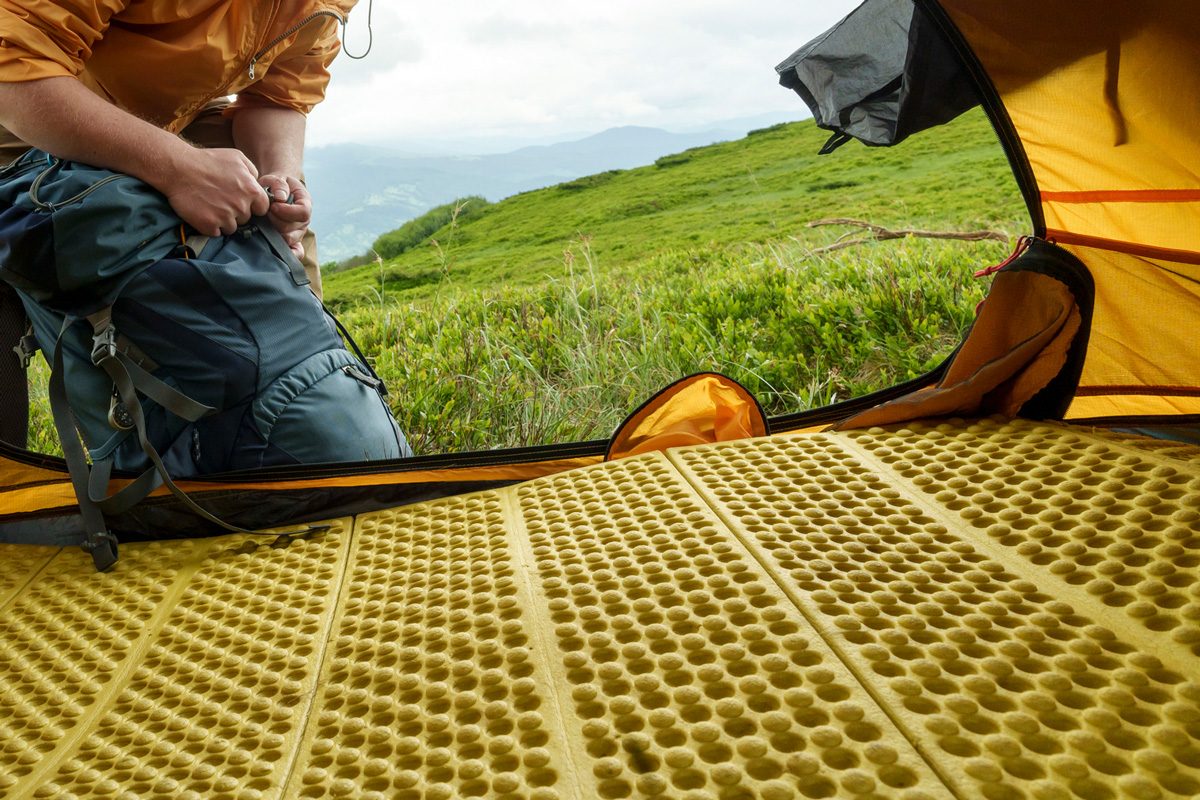 tent floor lined with foam tiles