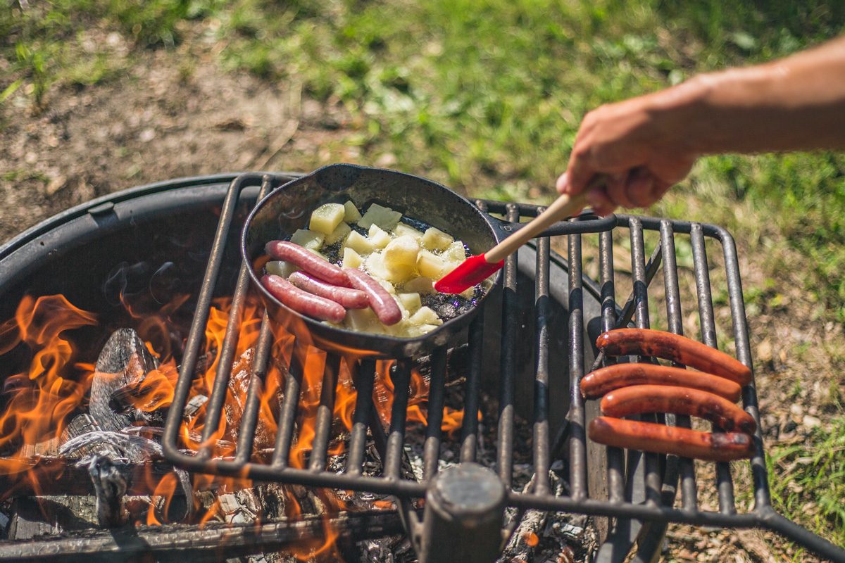 cooking food at camping site