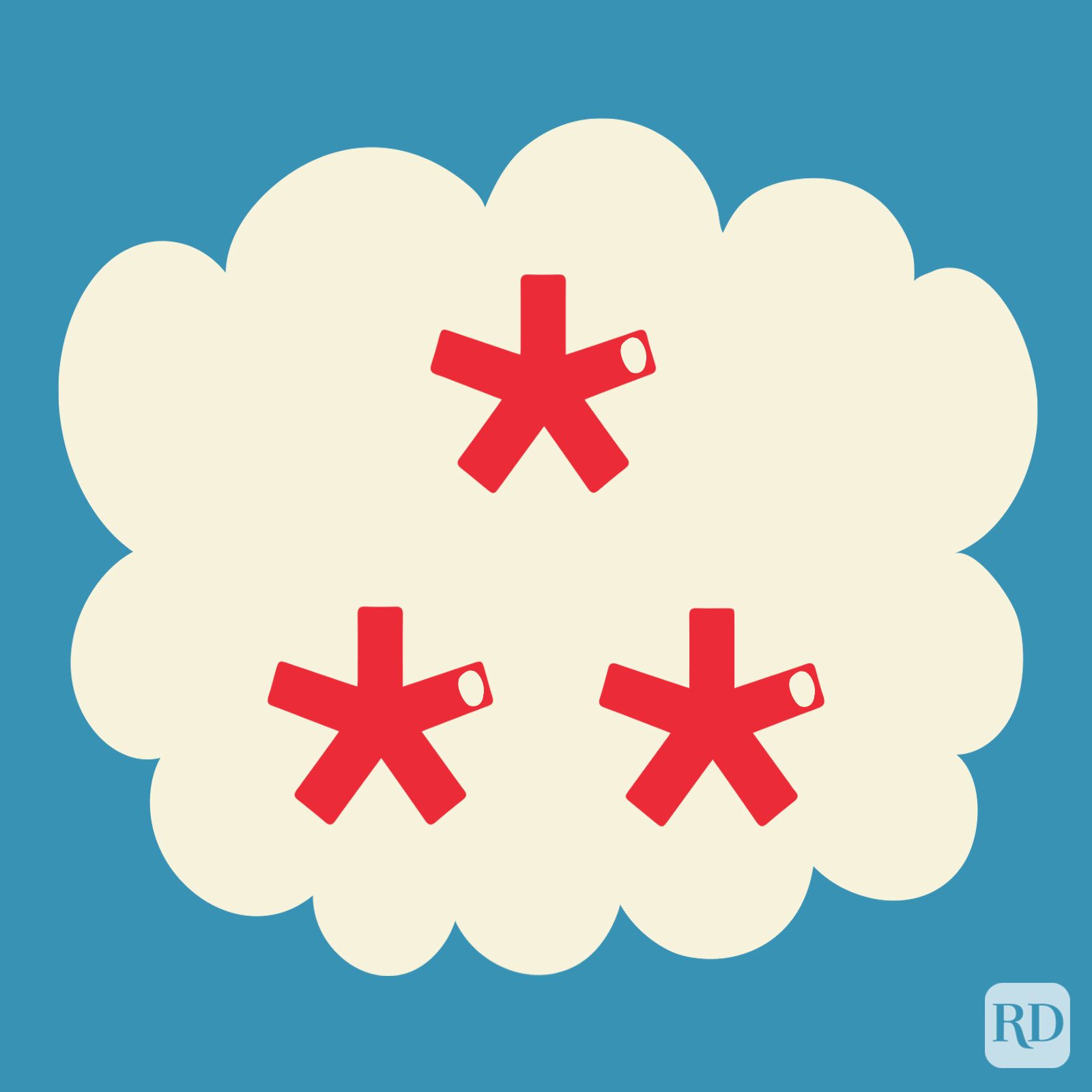Asterism in the color red on a beige cloud on blue background.