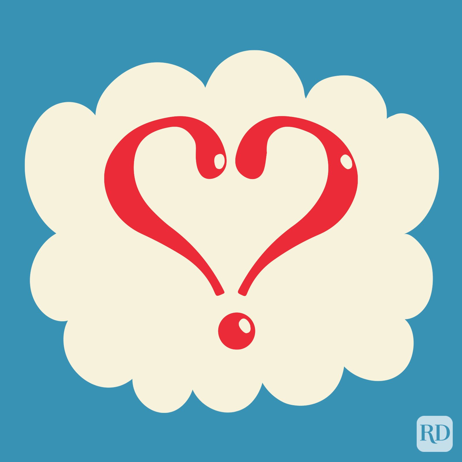 Love Point in the color red on a beige cloud on blue background.