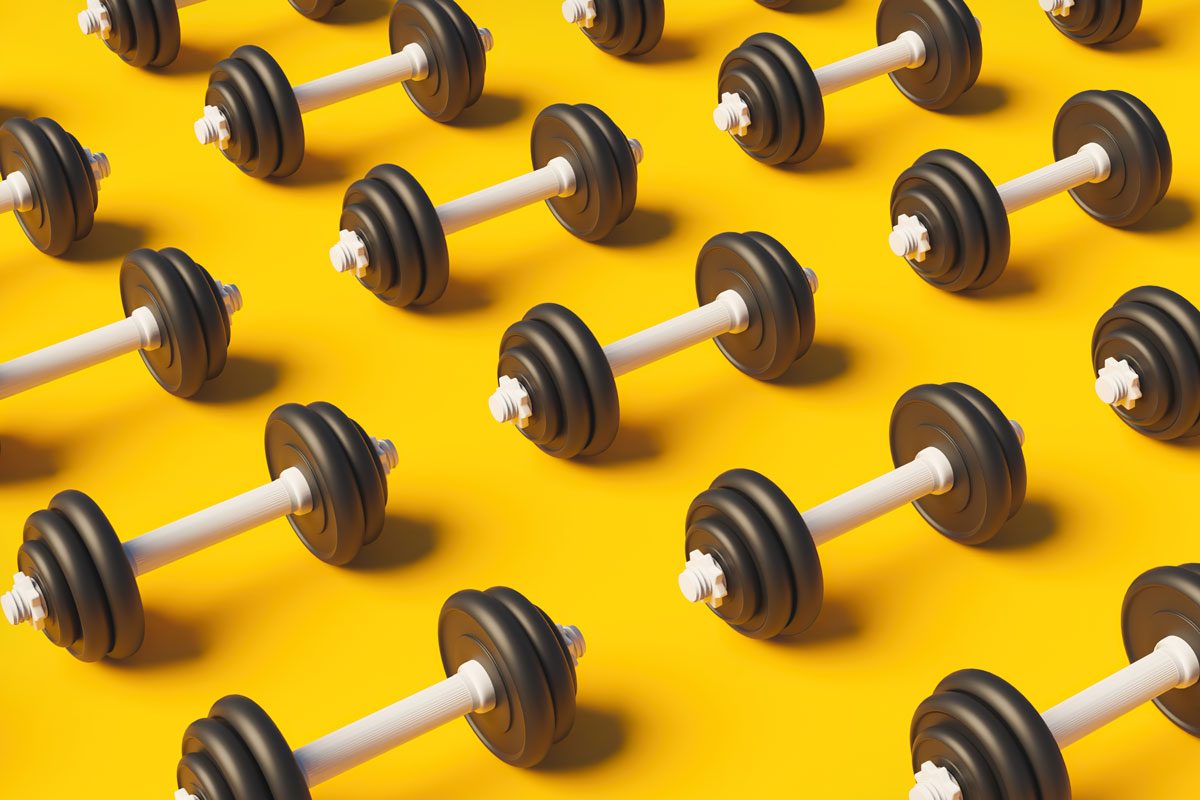 Pattern Of Dumbbells On Yellow Background