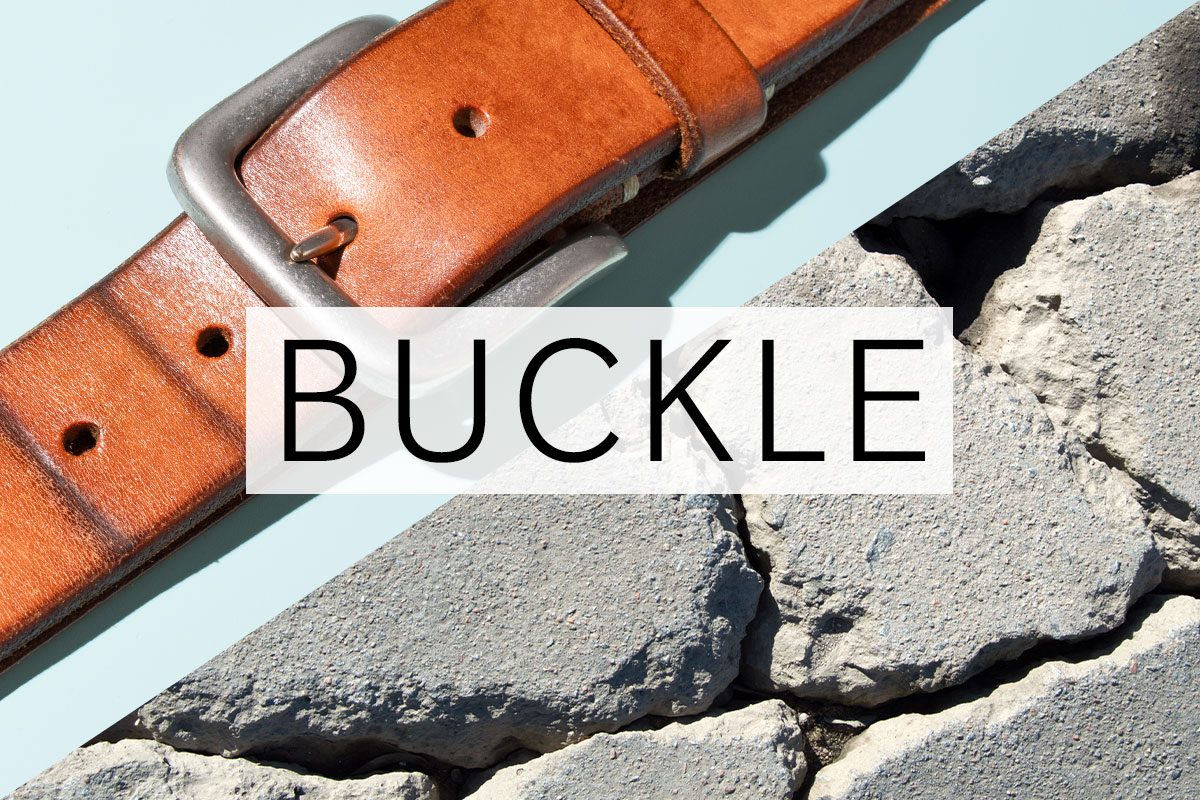 split screen of two meanings of the word buckle with the word over the middle