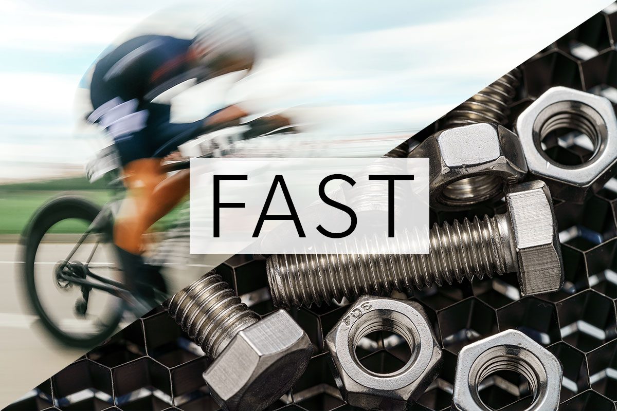 split screen of two meanings of the word fast with the word over the middle