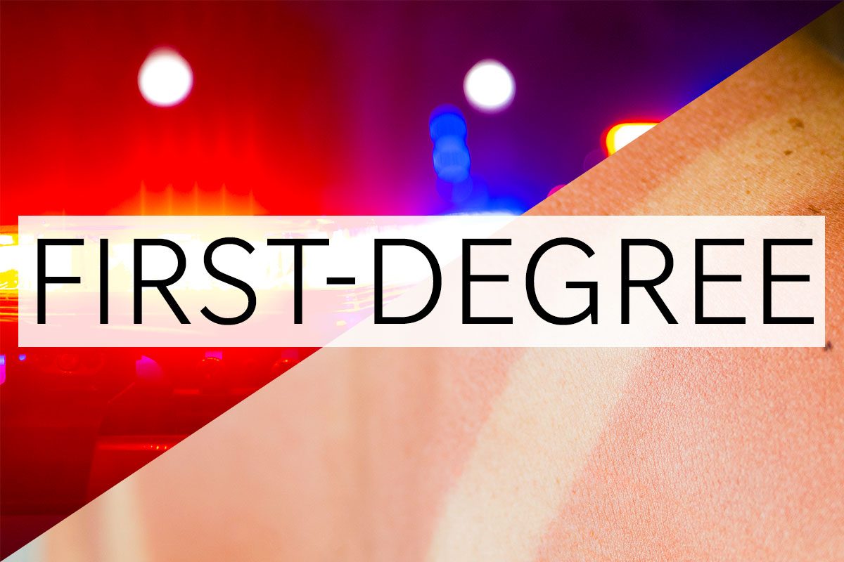 split screen of two meanings of the word first-degree with the word over the middle
