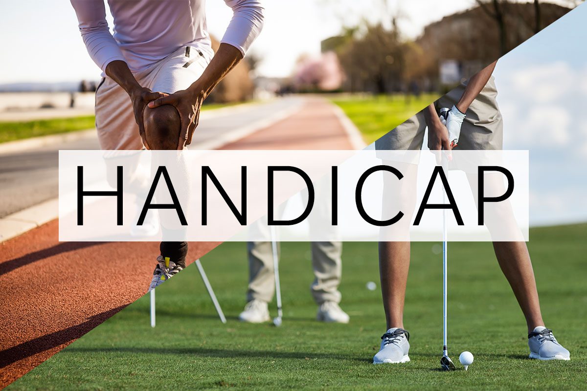 split screen of two meanings of the word handicap with the word over the middle