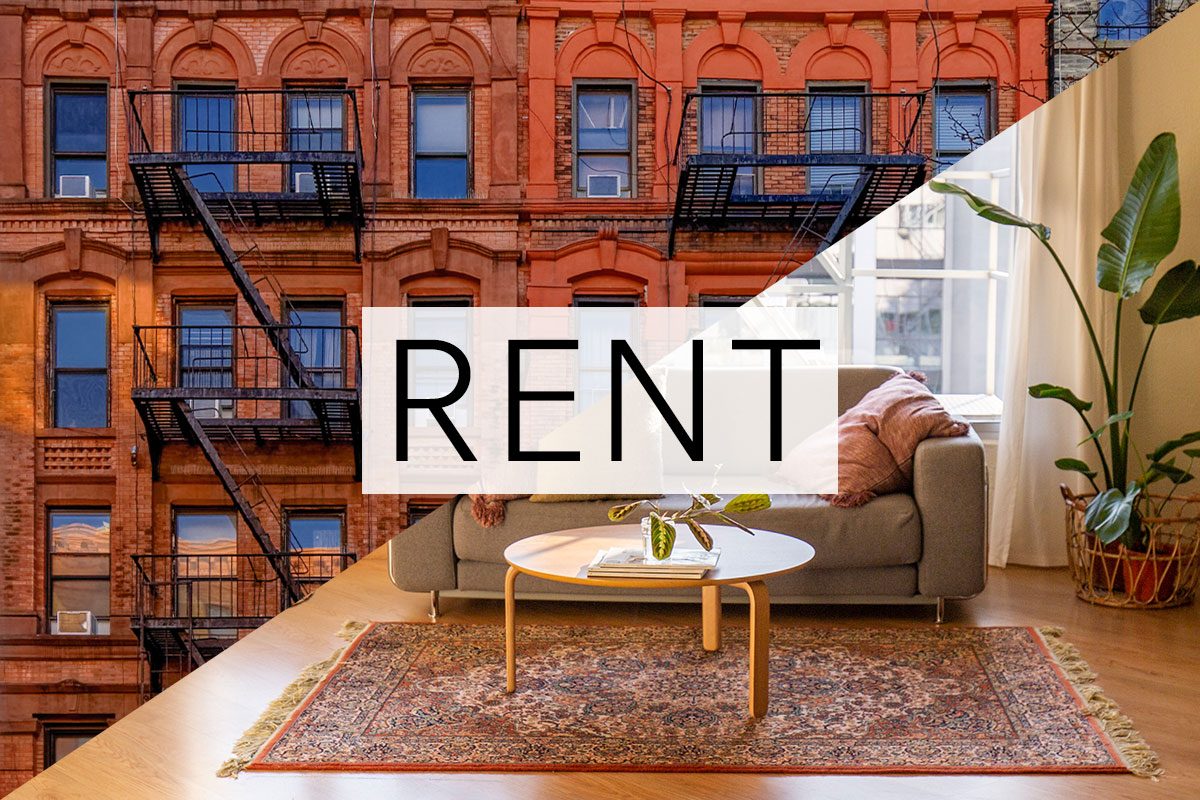 split screen of two meanings of the word rent with the word over the middle