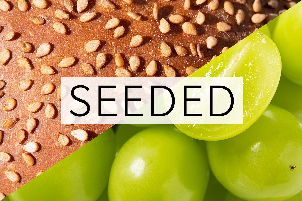 split screen of two meanings of the word seeded with the word over the middle