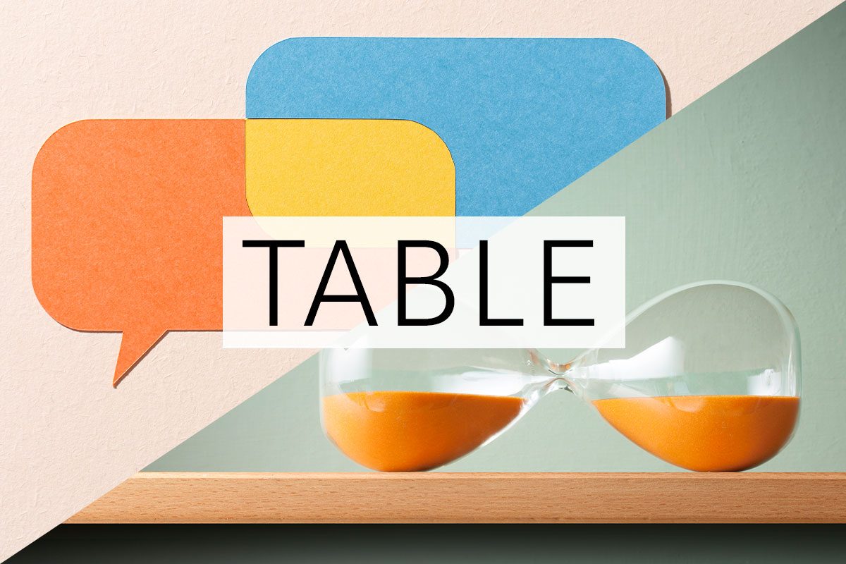 split screen of two meanings of the word table with the word over the middle