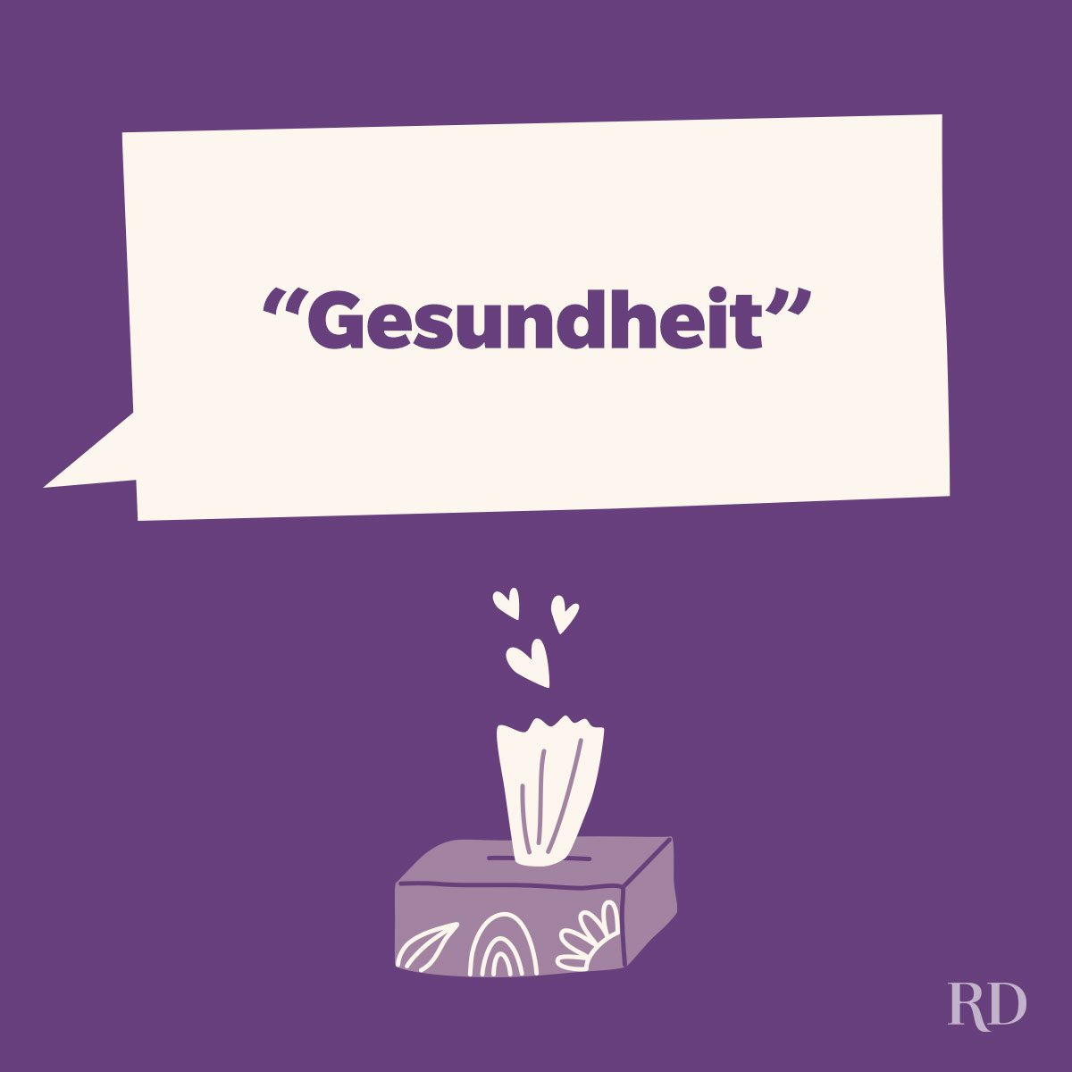 "God bless you" written in german language on a speech bubble with a tissue box.