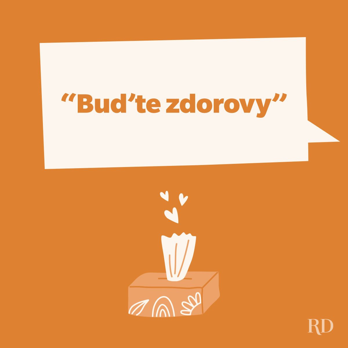 "God bless you" written in russian language on a speech bubble with a tissue box.