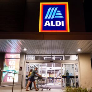 Aldi store entrance at night