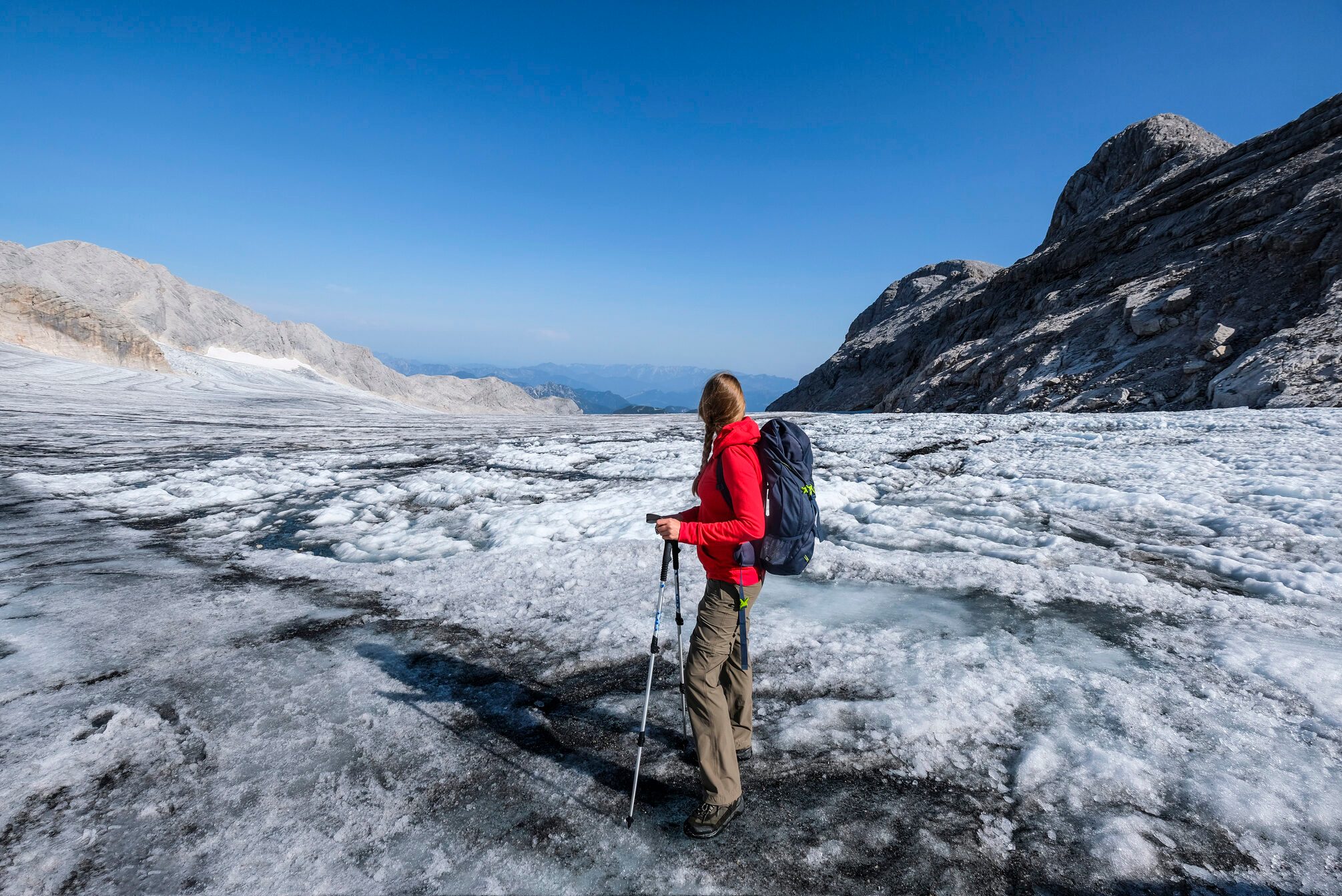 Hiking woman on glacier