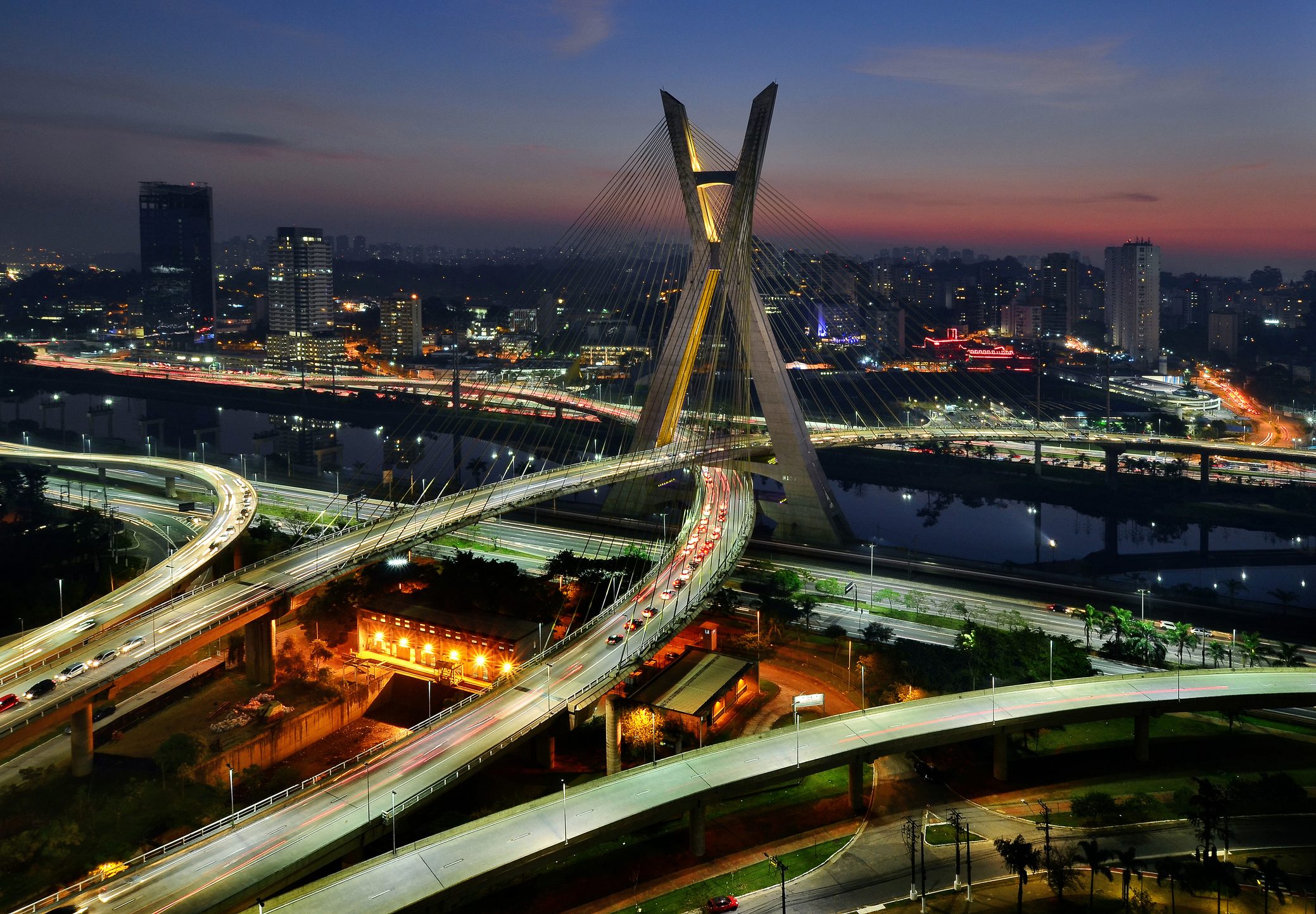 Octavio Frias de Oliveira Bridge at dusk - Sao Paulo, Brazil