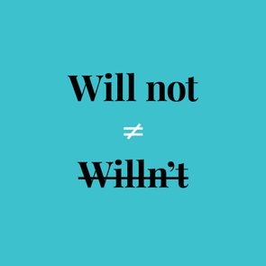 Text says Will not is not equal to Willn't against a blue background.